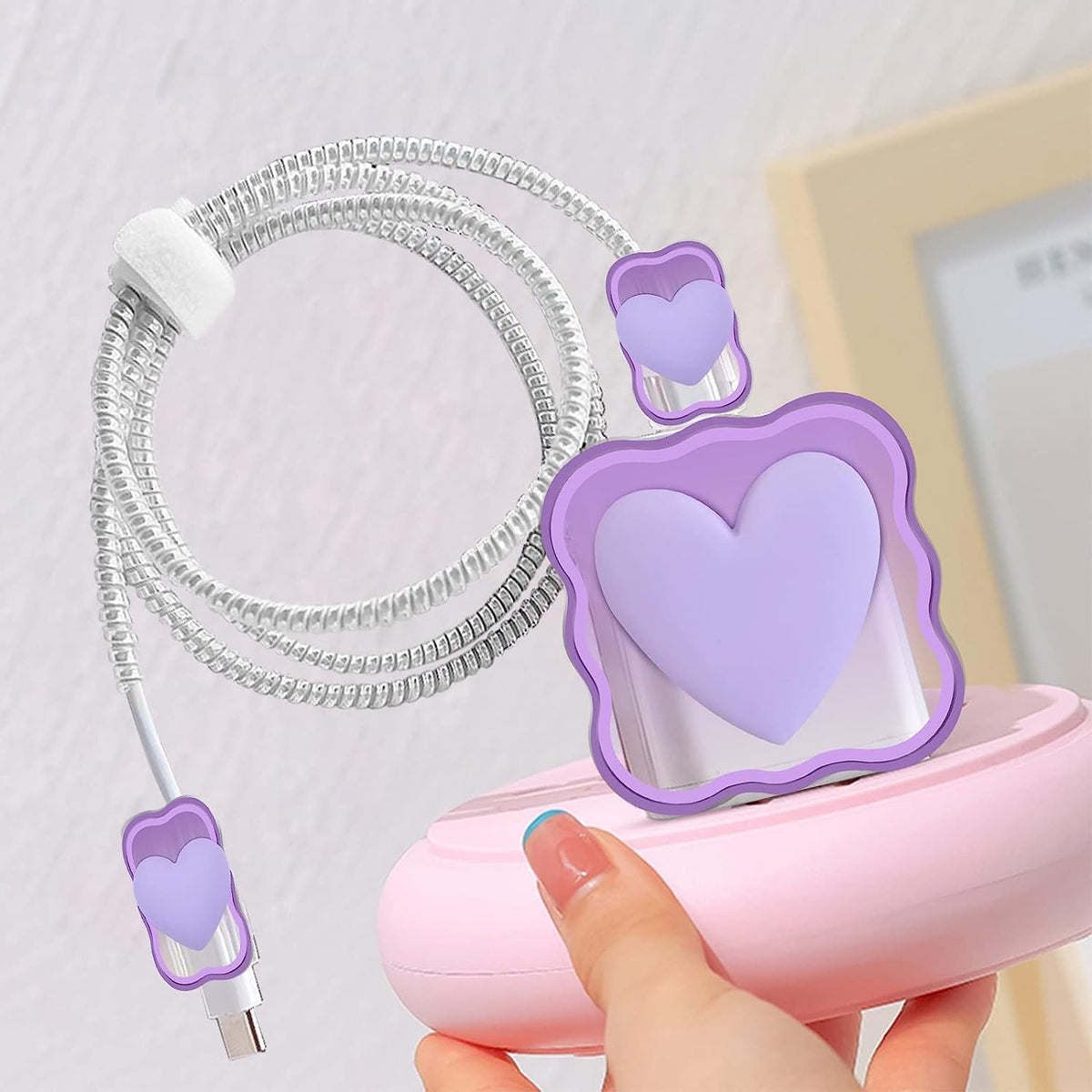 Apple iPhone 20W Charger Silicone Cartoon Case Cover - Pink Heart
