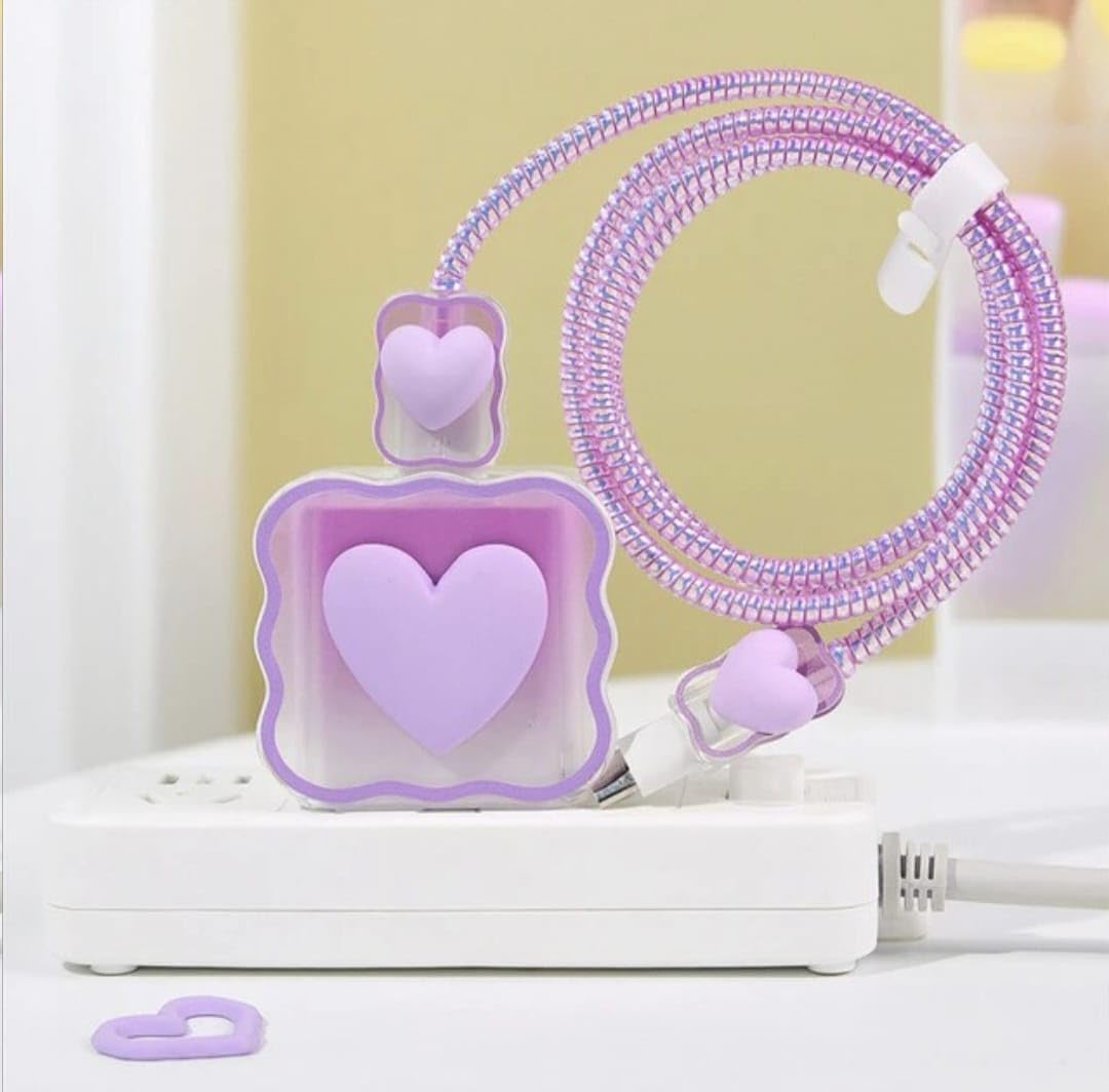 Apple iPhone 20W Charger Silicone Cartoon Case Cover - Pink Heart