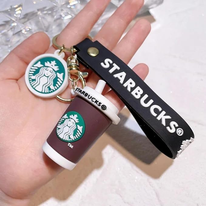 Combo (Pack Of 2) Cute Cartoon 3D Silicon PVC KeyRings - Starbucks 2