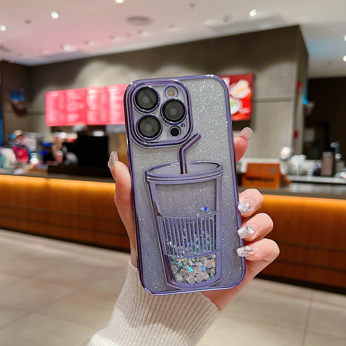 Apple iPhone 15 Pro Max Luxury Colurfull Cup Glitter Back Case Cover - Purple