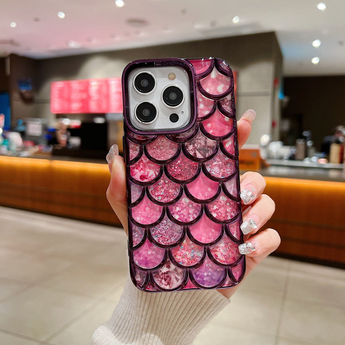 Apple iPhone 11/12 Luxury Colorful Glitter Fish ||Mobile Phone Case (Pink)