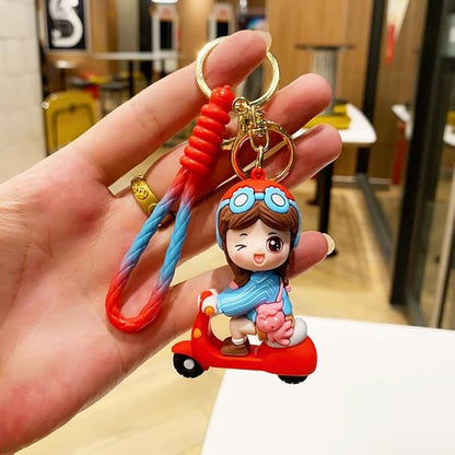 Combo (Pack Of 2) Cute Cartoon 3D Silicon PVC KeyRings - Scotter Girl 2