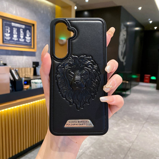 Samsung S24 5G Branded Premium Lion Face Leather Back Case - Black