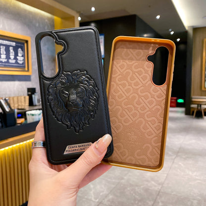 Samsung S24 FE 5G Branded Premium Lion Face Leather Back Case - Black