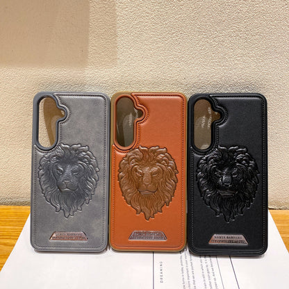 Samsung S24 FE 5G Branded Premium Lion Face Leather Back Case - Brown