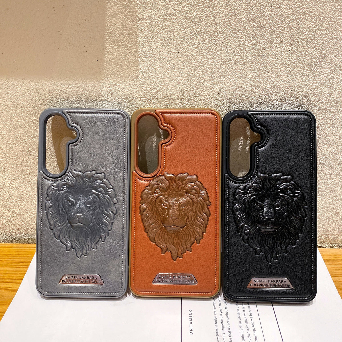 Samsung S24 5G Branded Premium Lion Face Leather Back Case - Grey
