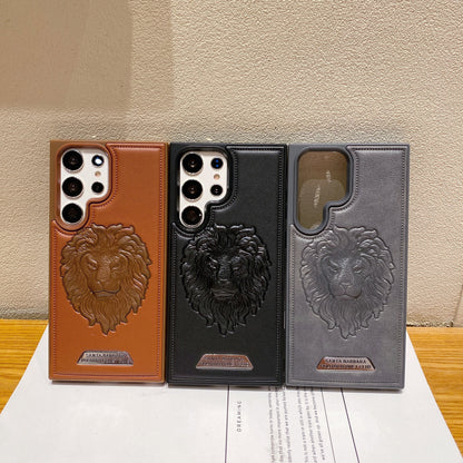 Samsung S23 Ultra 5G Branded Premium Lion Face Leather Back Case - Grey