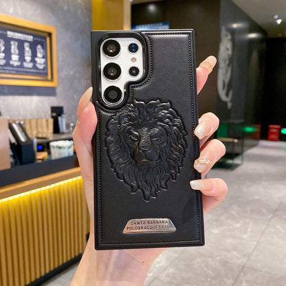 Samsung S24 Ultra 5G Branded Premium Lion Face Leather Back Case - Black