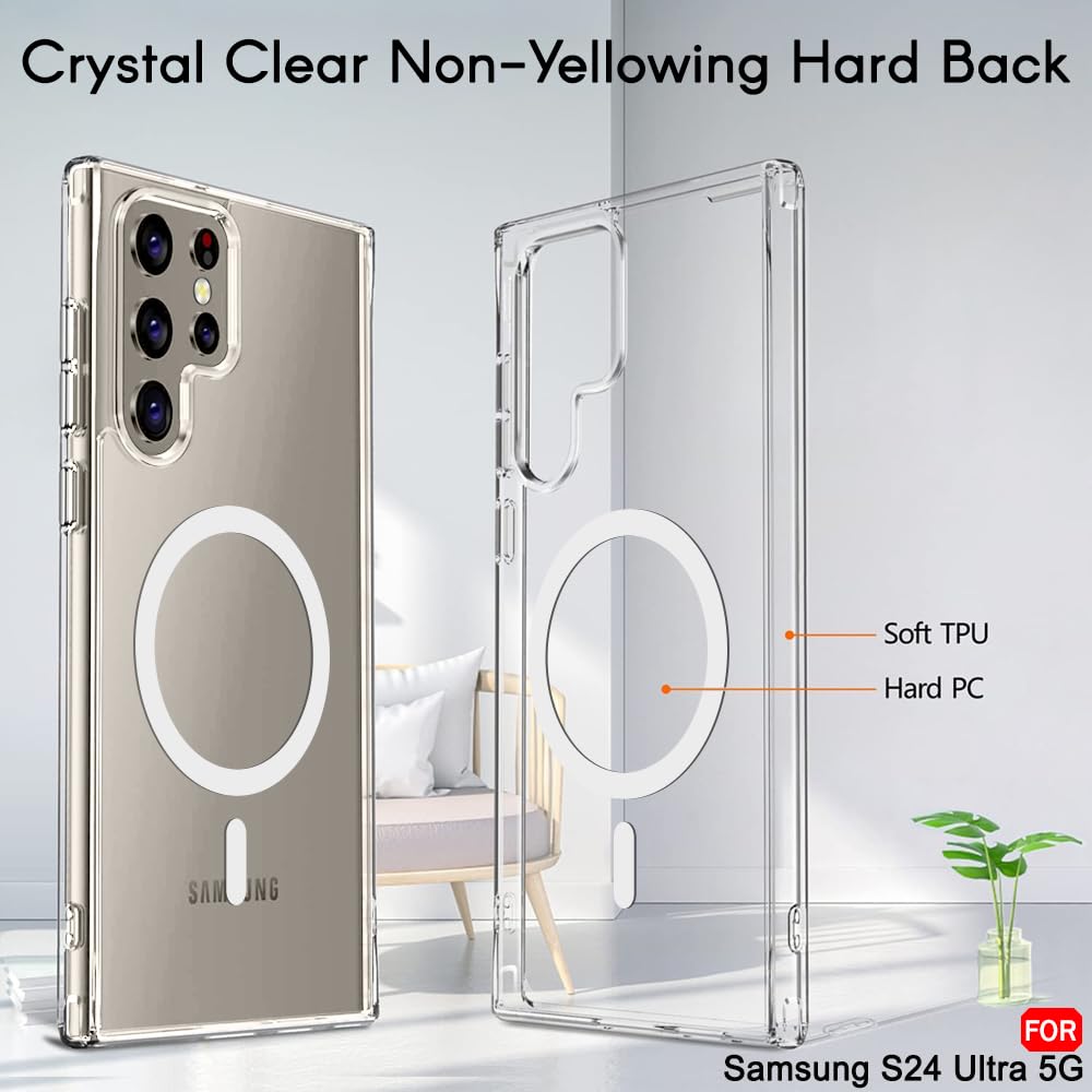 Samsung S24 Ultra 5g Anti Yellow Clear Magsafe Back Case Cover - White