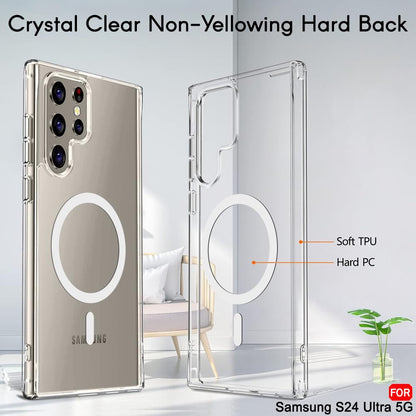 Samsung S24 Ultra 5g Anti Yellow Clear Magsafe Back Case Cover - White