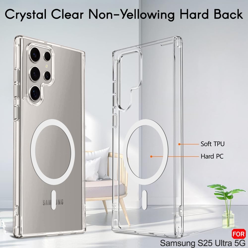 Samsung S25 Ultra 5g Anti Yellow Clear Magsafe Back Case Cover - White