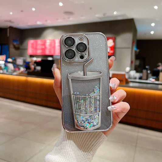 Apple iPhone 15 Pro Max Luxury Colurfull Cup Glitter Back Case Cover - Silver