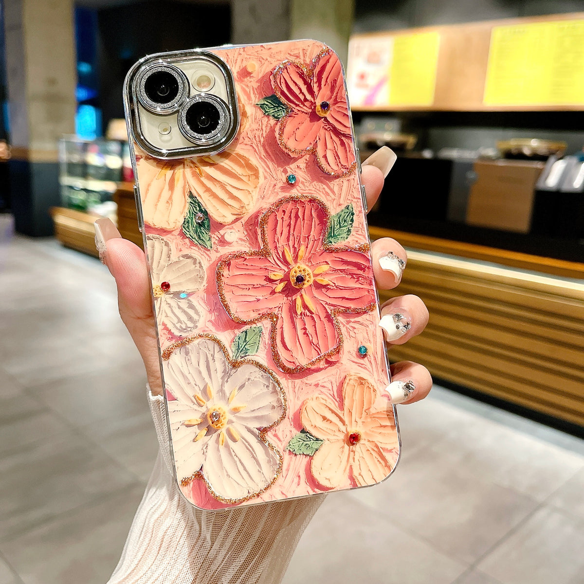Apple iPhone Series 3D Hot Trending Rhinestone Flowers case - Pattern 10