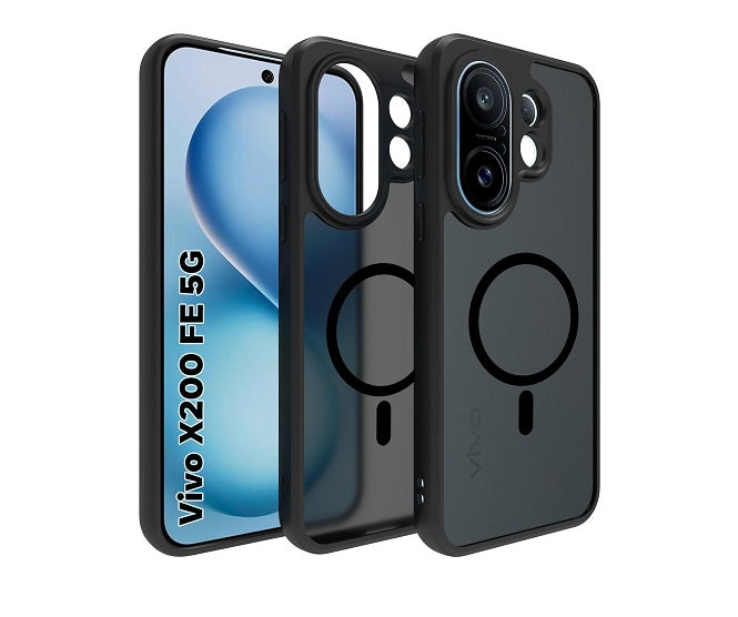 Vivo X200 FE 5G Magsafe Printed Smoke Black Matte Back Case and cover(Black)