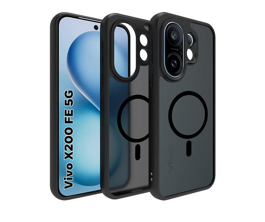 Vivo X200 FE 5G Magsafe Printed Smoke Black Matte Back Case and cover(Black)