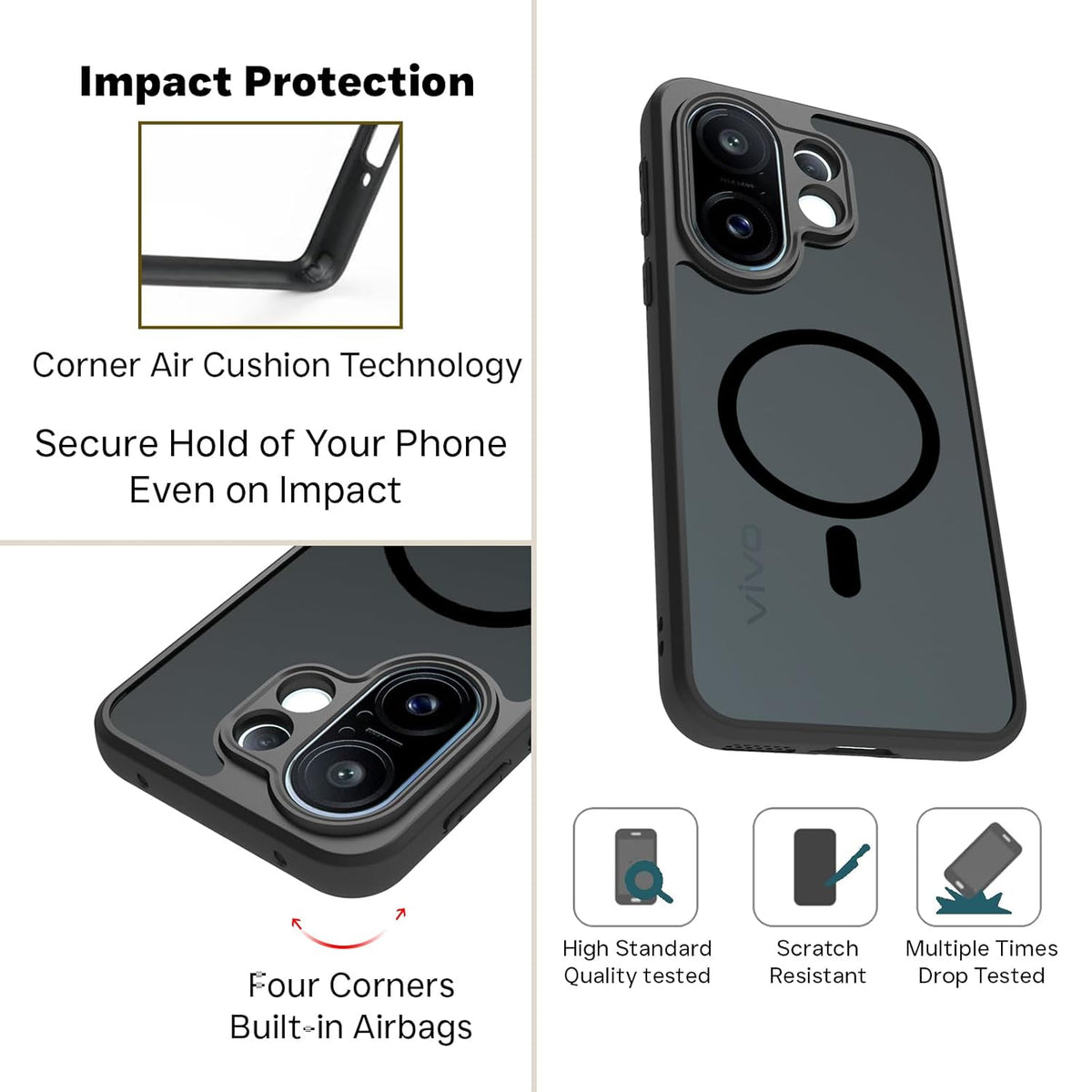 Vivo X200 FE 5G Magsafe Printed Smoke Black Matte Back Case and cover(Black)