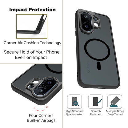 Vivo X200 FE 5G Magsafe Printed Smoke Black Matte Back Case and cover(Black)