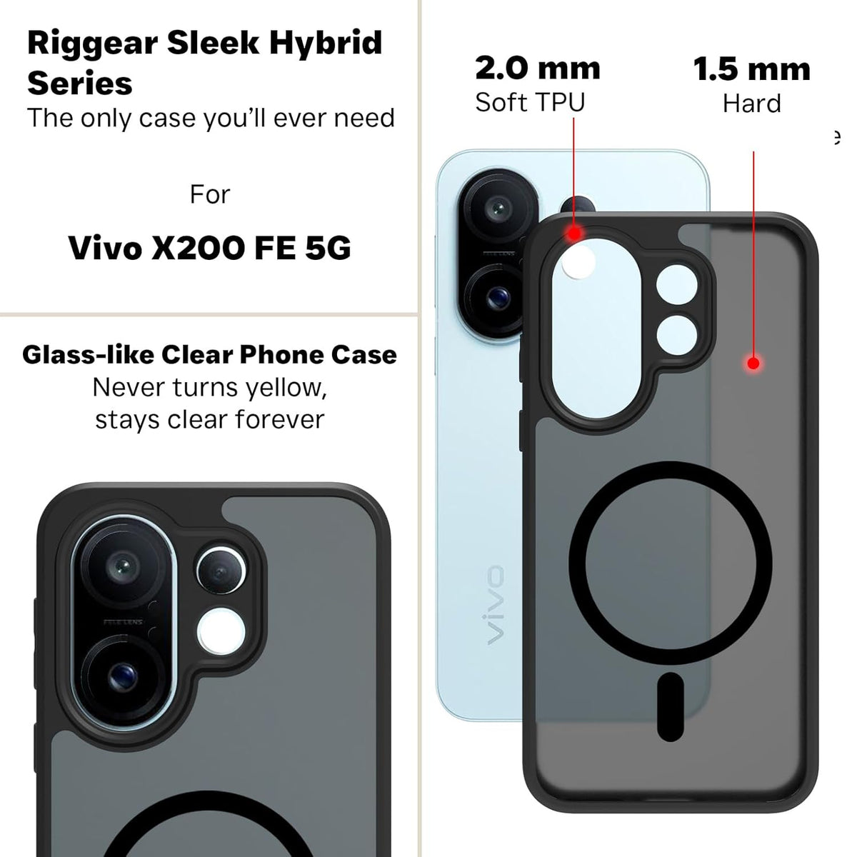Vivo X200 FE 5G Magsafe Printed Smoke Black Matte Back Case and cover(Black)